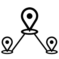 A black outline of three location pins connected to each other.
