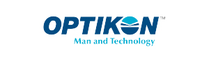The Optikon logo in blue. Below is a text that reads: 'Man and Technology'.