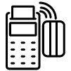 A black outline of a payment terminal and a bank card.