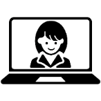 Black outline of a person on a laptop screen.