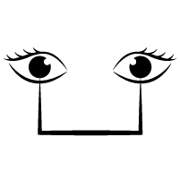 Black outline of two eyes. A line comes straight down from each eye and meets in the middle.