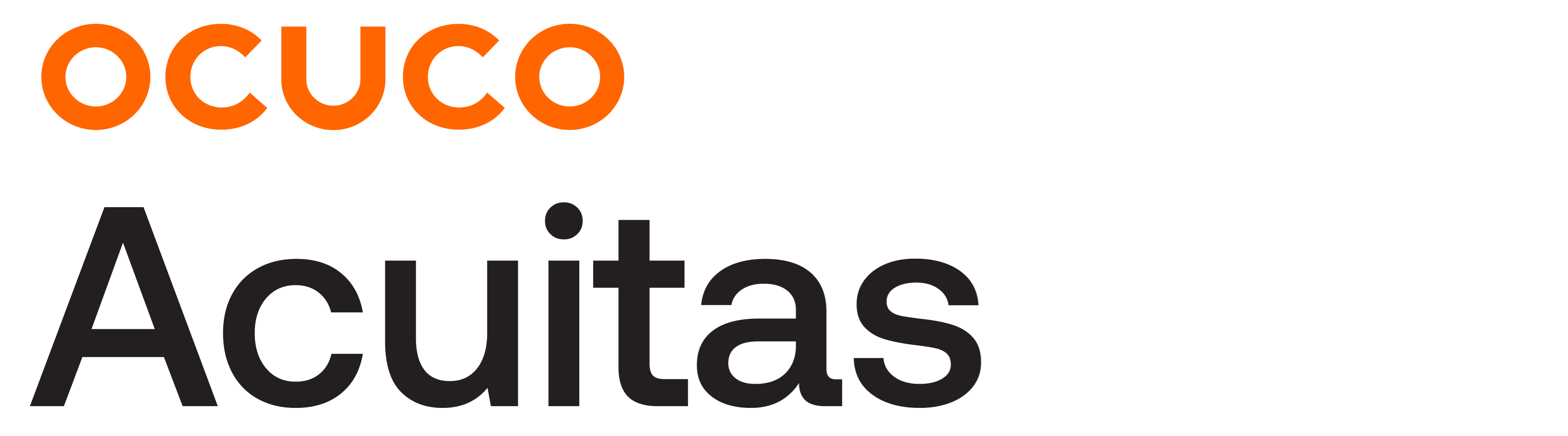 Ocuco is written in orange with Acuitas written in black beneath it.