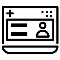 A black outline of a laptop displaying a patient's info page.
