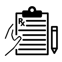 Black outline of a hand holding a refraction prescription.