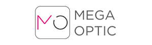 An image of the Mega Optic logo. The text 'MEGA' lays above the text 'OPTIC' in black. On the left is the logo with the initials 'MO'.