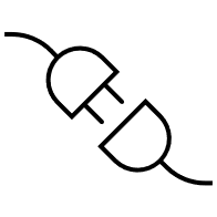 A black outline of a two sockets connecting