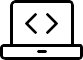 A black outline of a laptop screen with an opened and closed bracket.