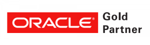 The Oracle logo. On the left is 'ORACLE' written in white against a red background. Written on the left is  'Gold Partner'.