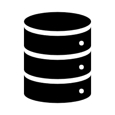 A black cylinder that is stacked with three rows. This icon represents a database.