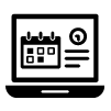 Black outline of a calendar and clock on a laptop screen.