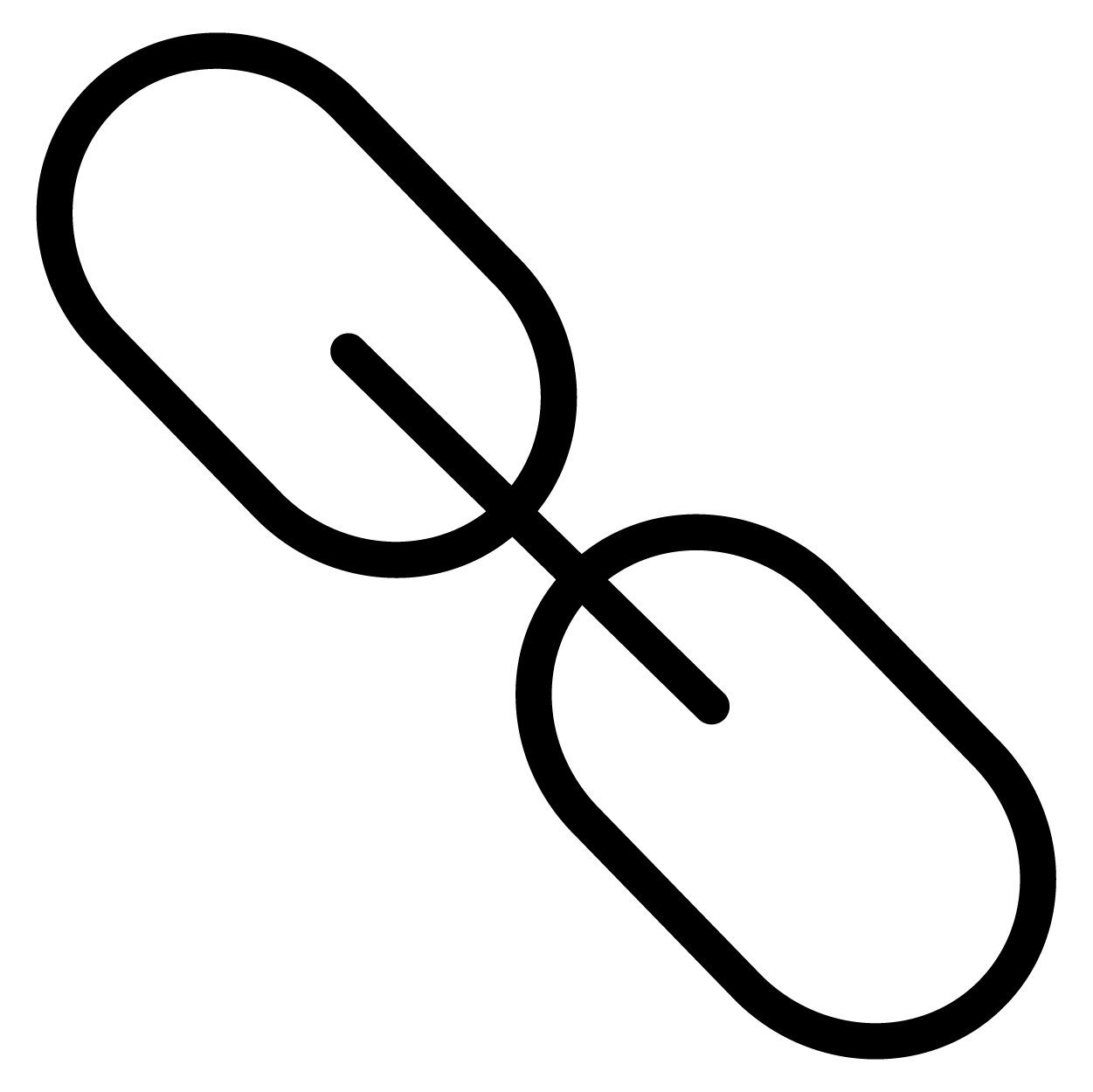A black outline of two connected links.