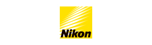 The Nikon logo in black against a yellow background.
