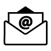 Black outline of an envelope. A page with the '@' symbol is pulled halfway from the envelope.