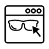 Black outline of a browser window. A pair of glasses frames is on the screen with the mouse hovered over it.