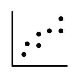 A black outline of a dotted graph. The dots are ascending from left to right.