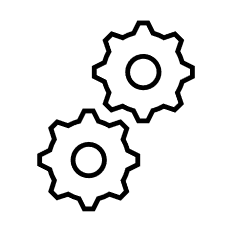 Black outline of two gears.